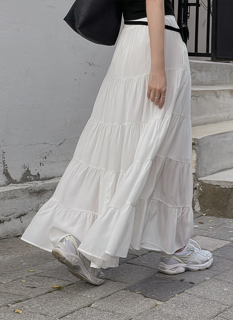 ゴムティアードフレアマキシロングスカート | レディースファッション