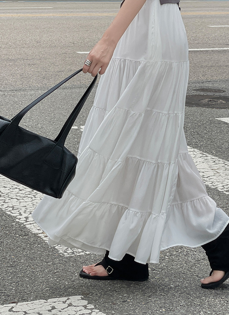 ゴムティアードフレアマキシロングスカート | レディースファッション