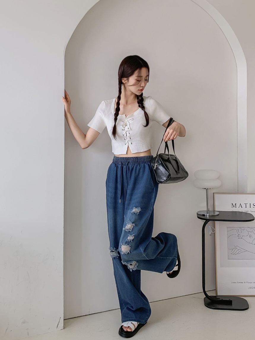 カットウエストゴムワイドデニムパンツ | 詳細画像10