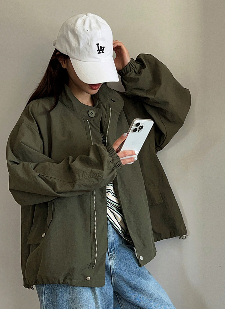 軍服 グンプク カーキ 長袖 ジャンパー・ブルゾン FREE SIZE オーバーサイズダブルジップルーズ長袖ジャンパー | レディース