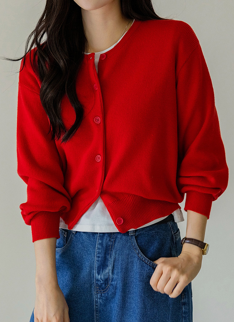 ニットラウンドネック長袖カーディガン | レディースファッション通販