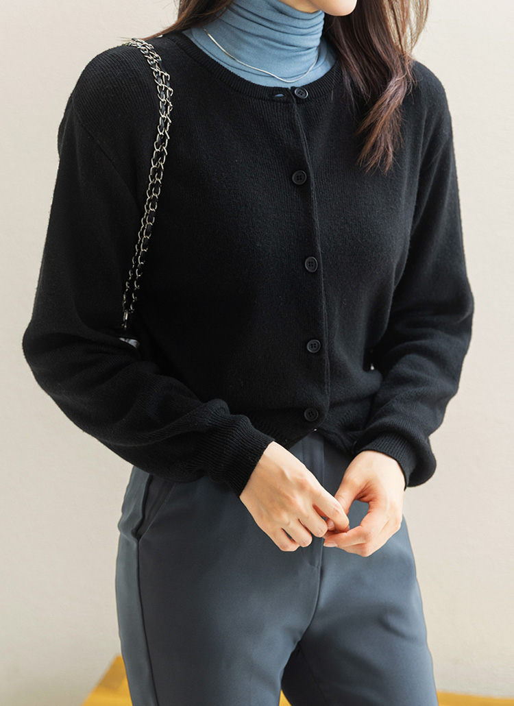 ニットラウンドネック長袖カーディガン | レディースファッション通販