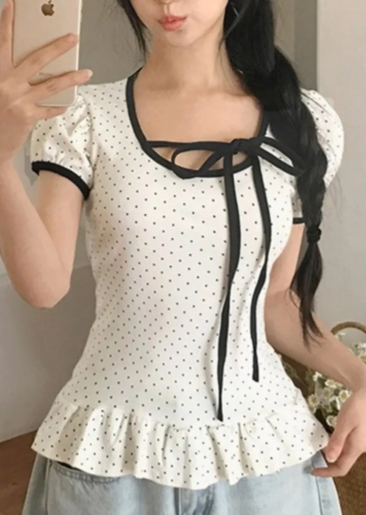 リボンフリルパフスリーブ半袖Tシャツ | 詳細画像1