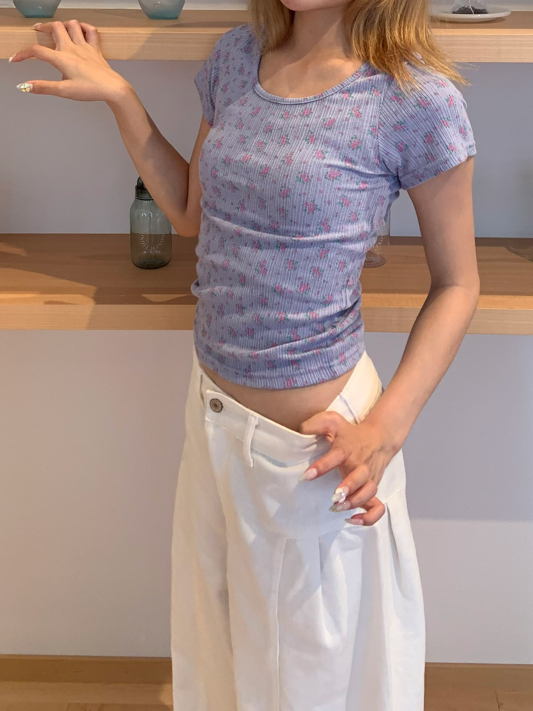 花柄シアーパンチング半袖Tシャツ | 詳細画像6