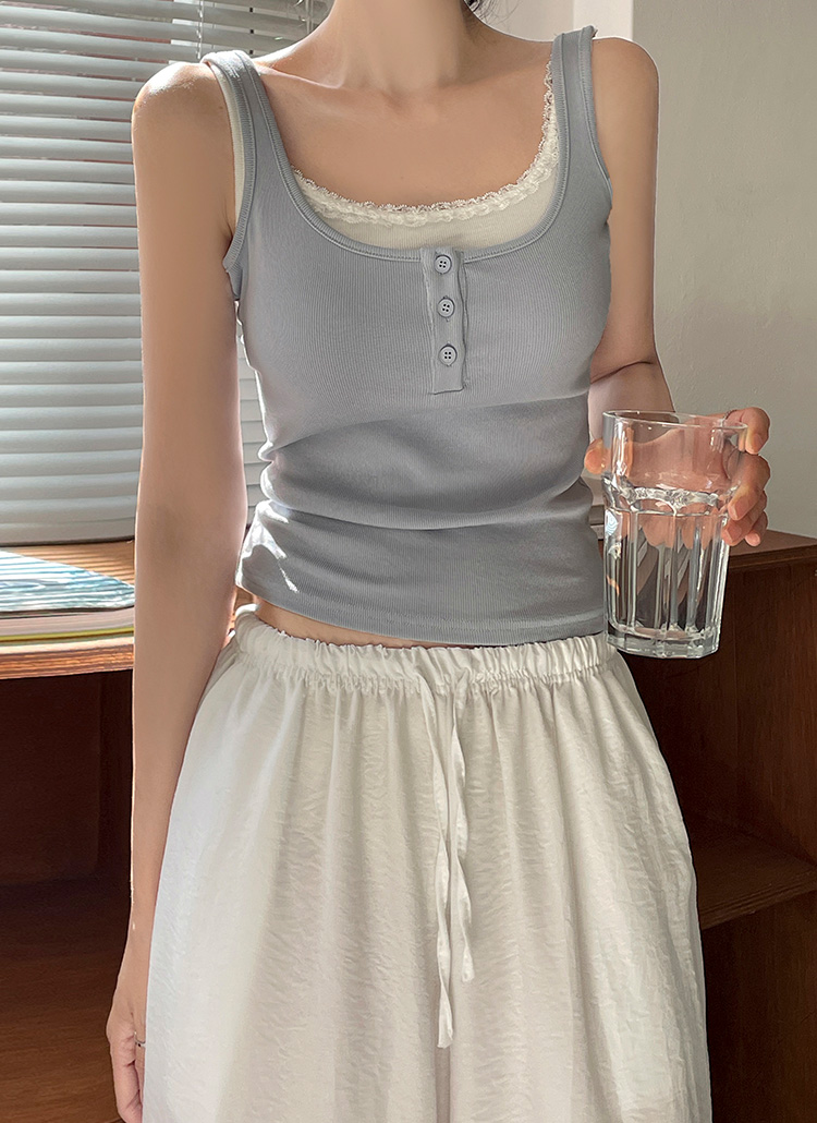 レースレイヤード風スクエアネック配色ノースリーブ | レディース