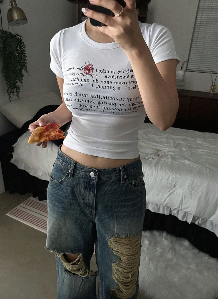 ラウンドネックスリム半袖プリントTシャツ | vivic | 詳細画像1