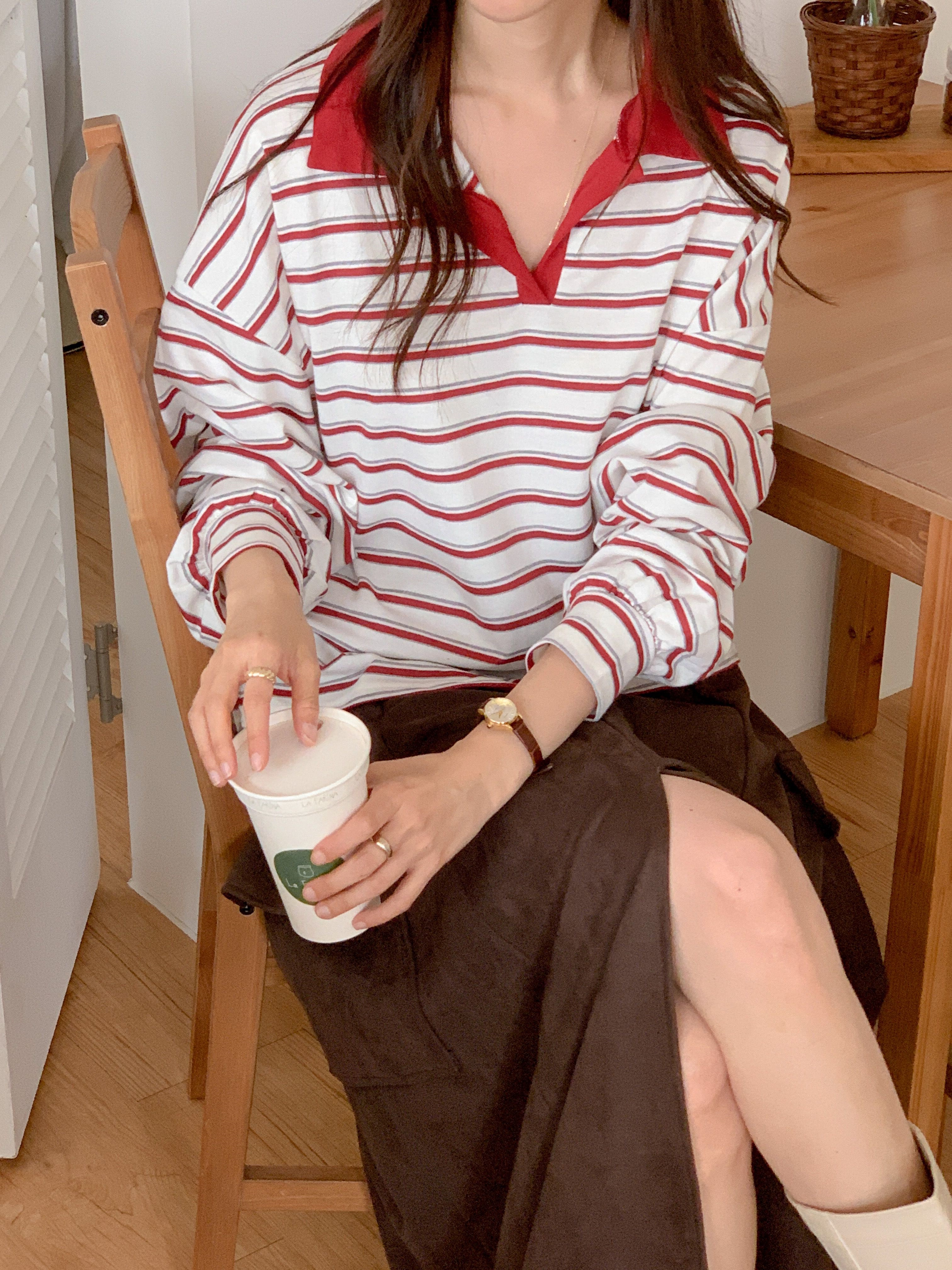 カラー長袖ボーダーTシャツ | 詳細画像3