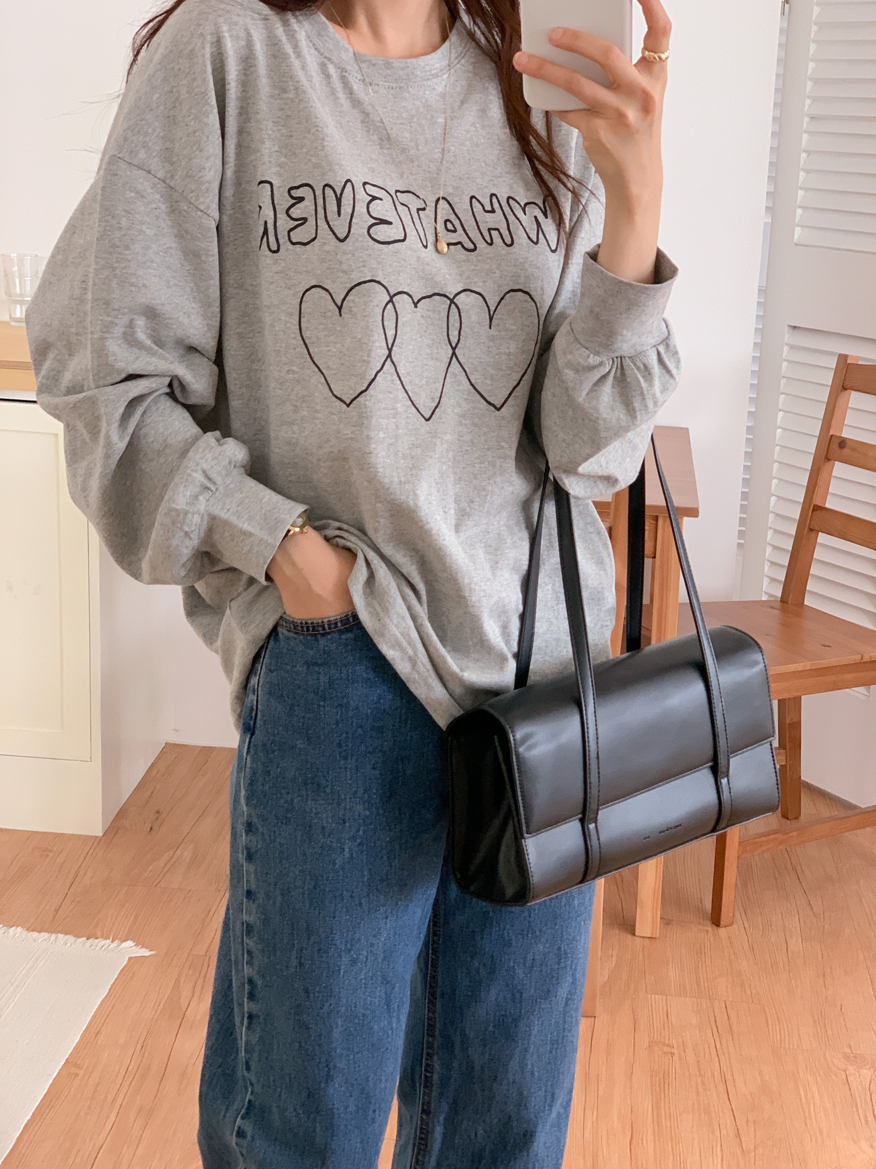 コットンラウンドネックルーズ長袖ロゴTシャツ | 詳細画像2