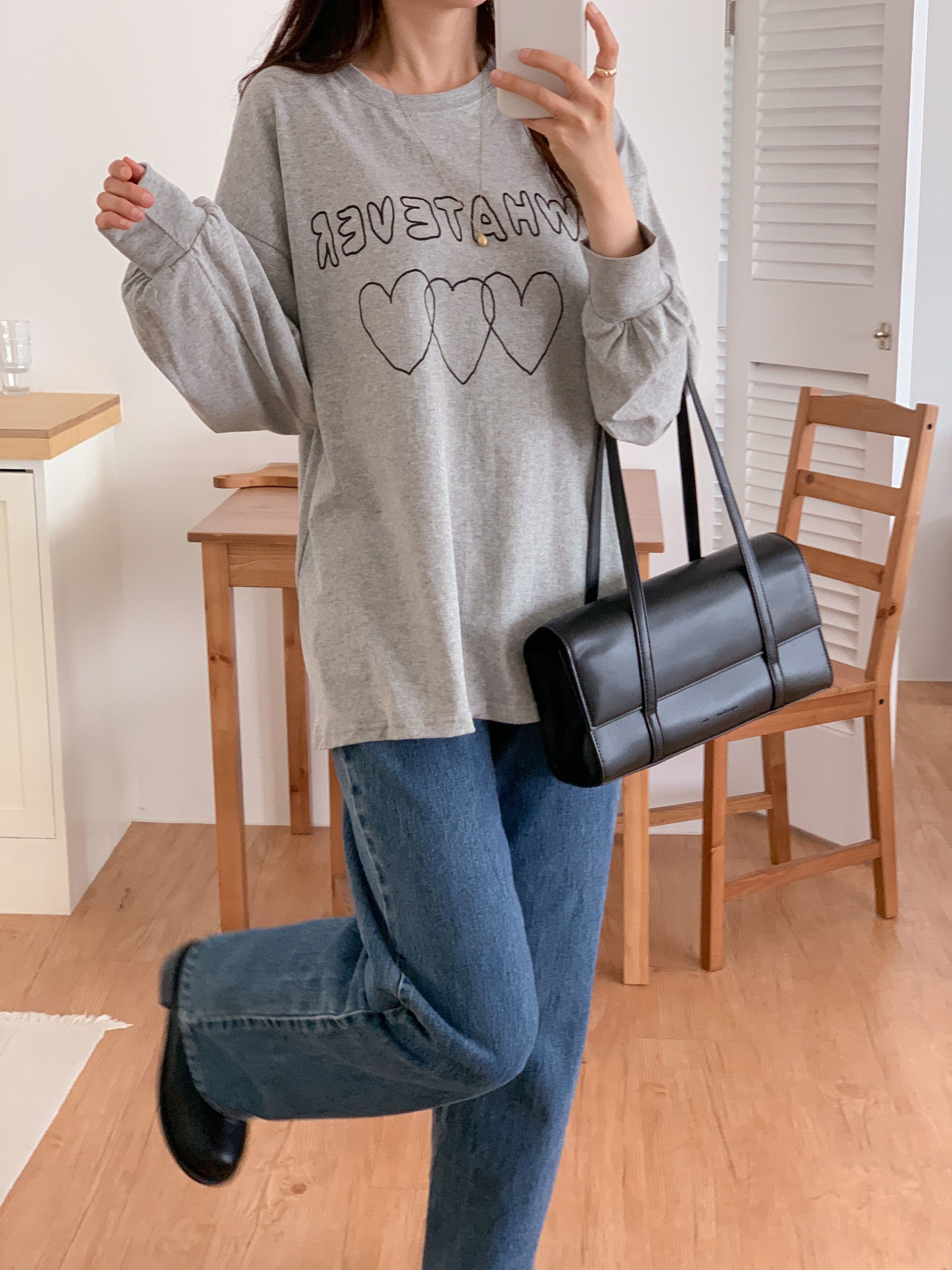 コットンラウンドネックルーズ長袖ロゴTシャツ | 詳細画像11