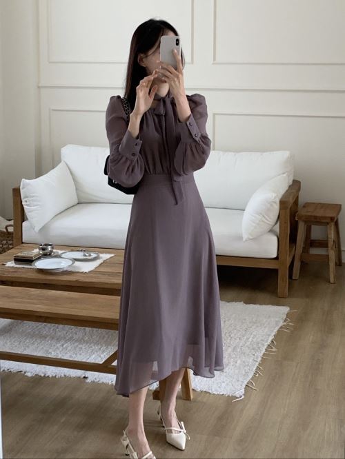 バックリボンシアーパフワンピース | レディースファッション通販 - DHOLIC