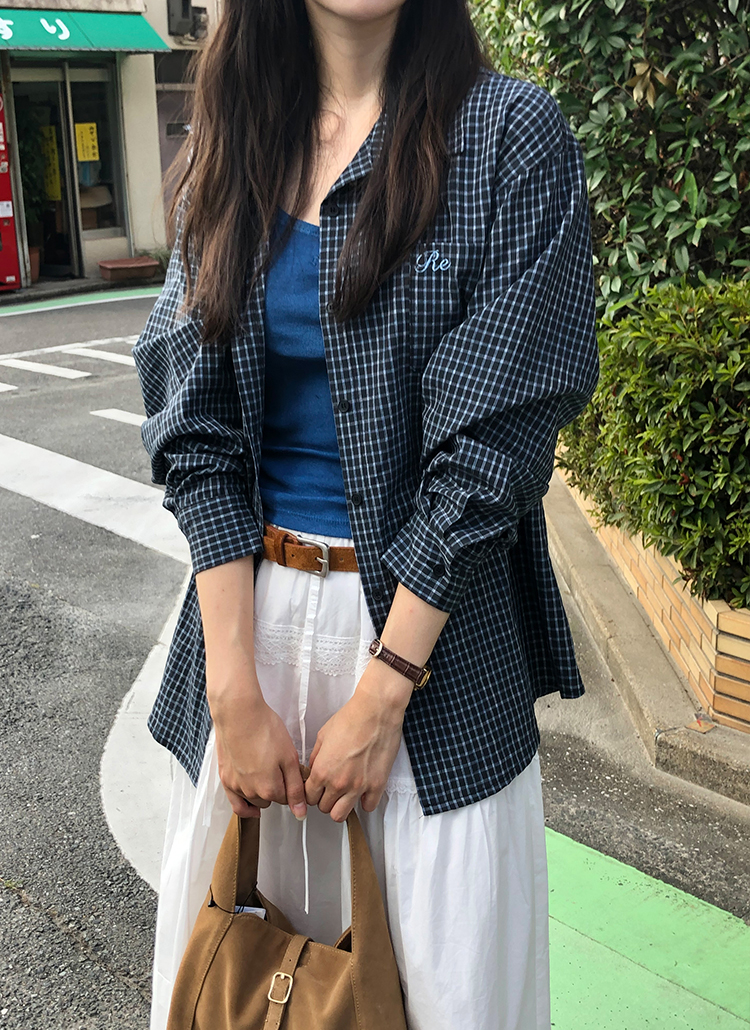 ボタンカラールーズ刺繍チェックシャツ | レディースファッション通販