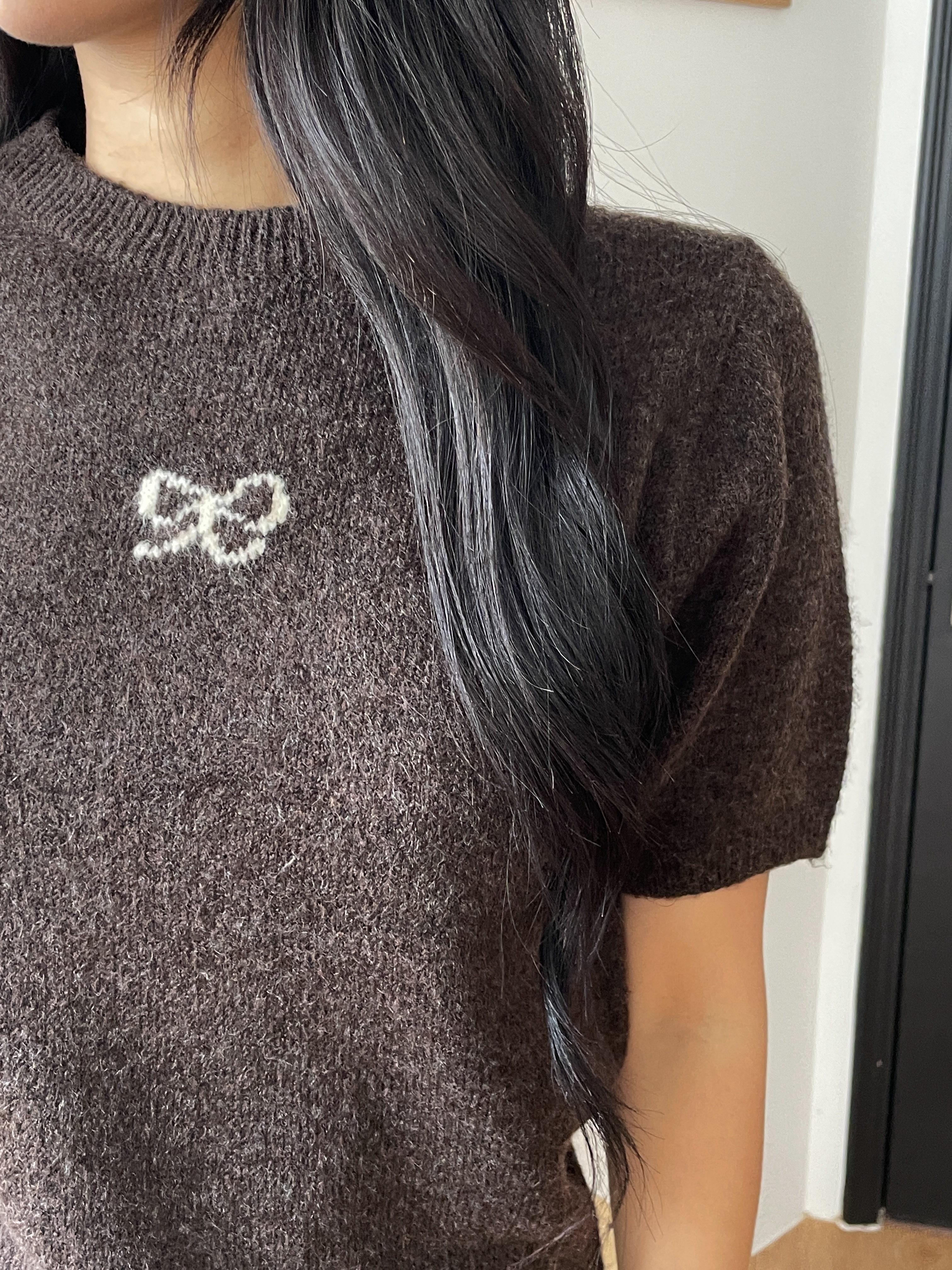 ラウンドネック半袖刺繍リボン柄ニット | 詳細画像10