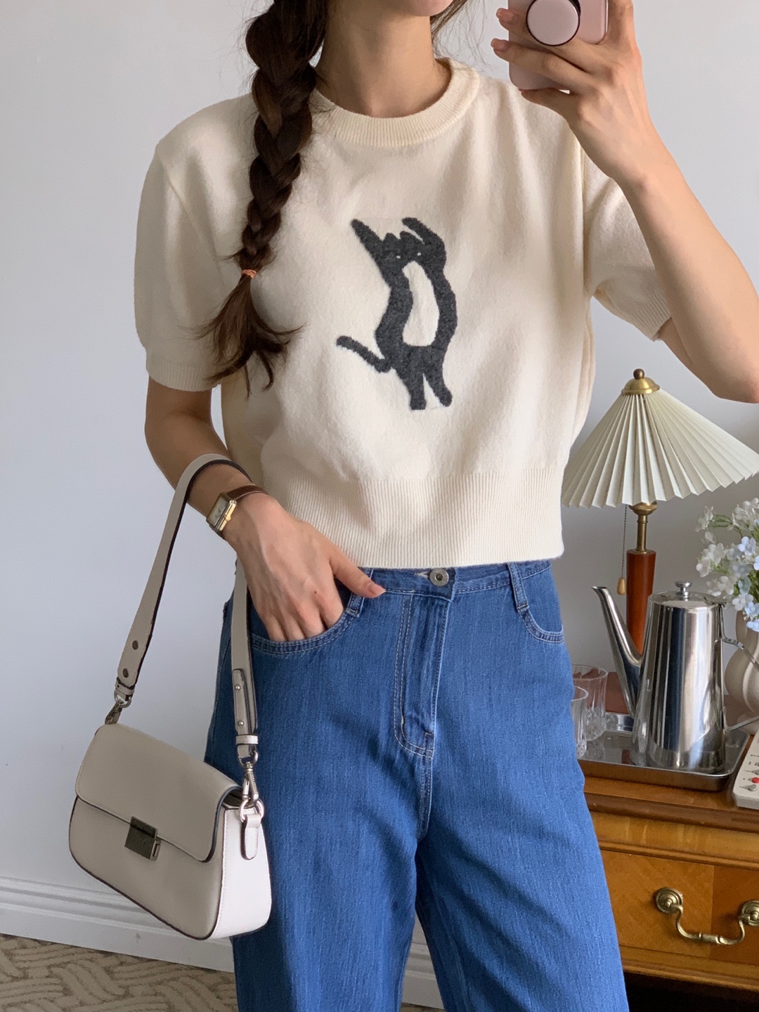 ラウンドネックベーシック半袖刺繍ニット | 詳細画像8