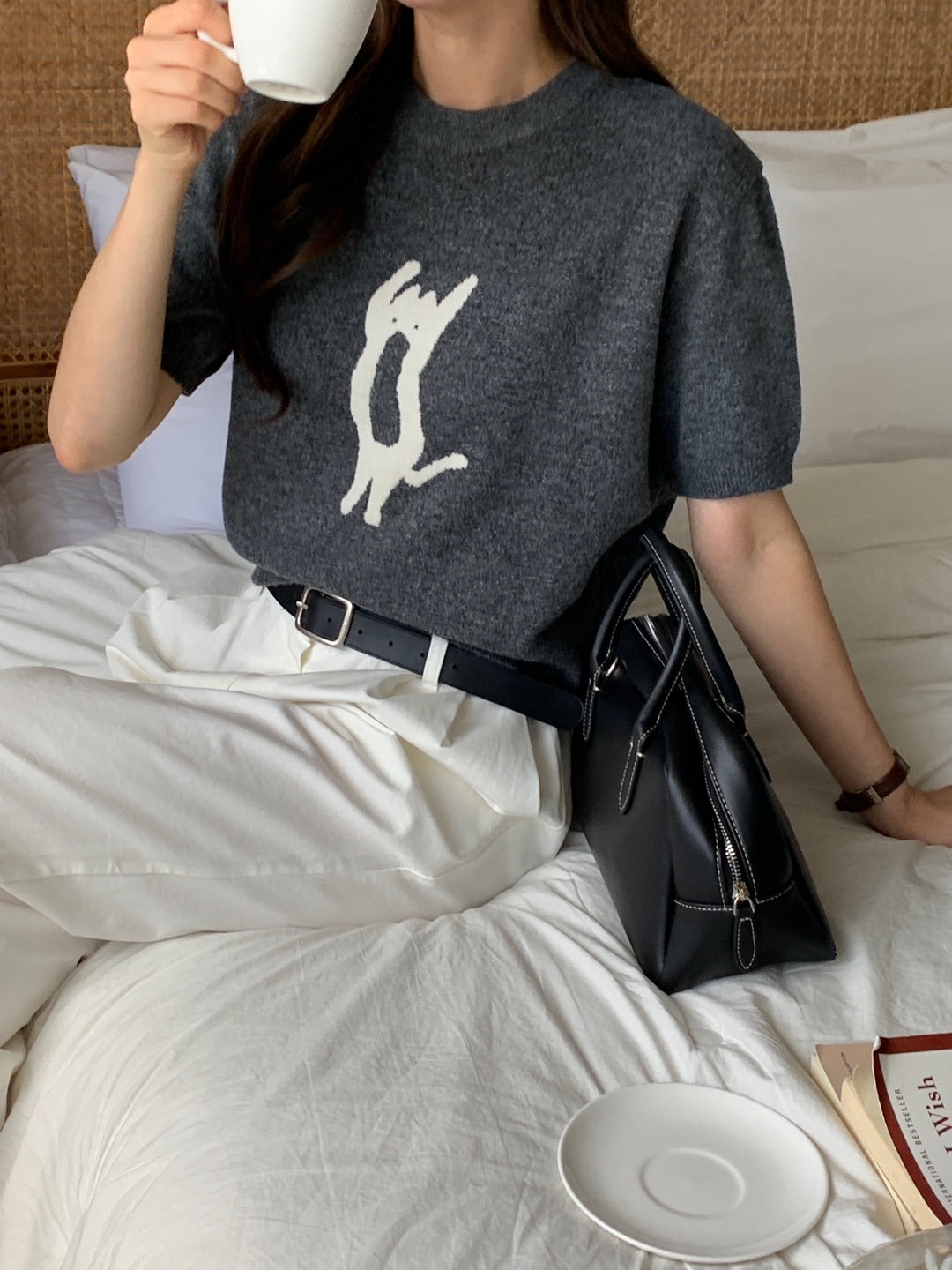 ラウンドネックベーシック半袖刺繍ニット | 詳細画像13