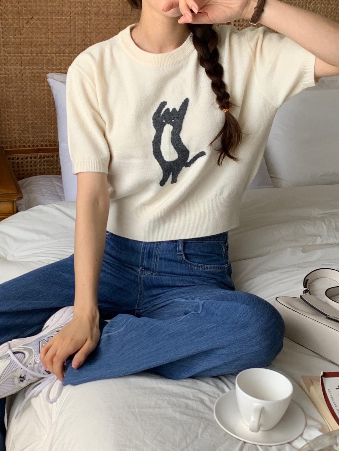 ラウンドネックベーシック半袖刺繍ニット | 詳細画像7
