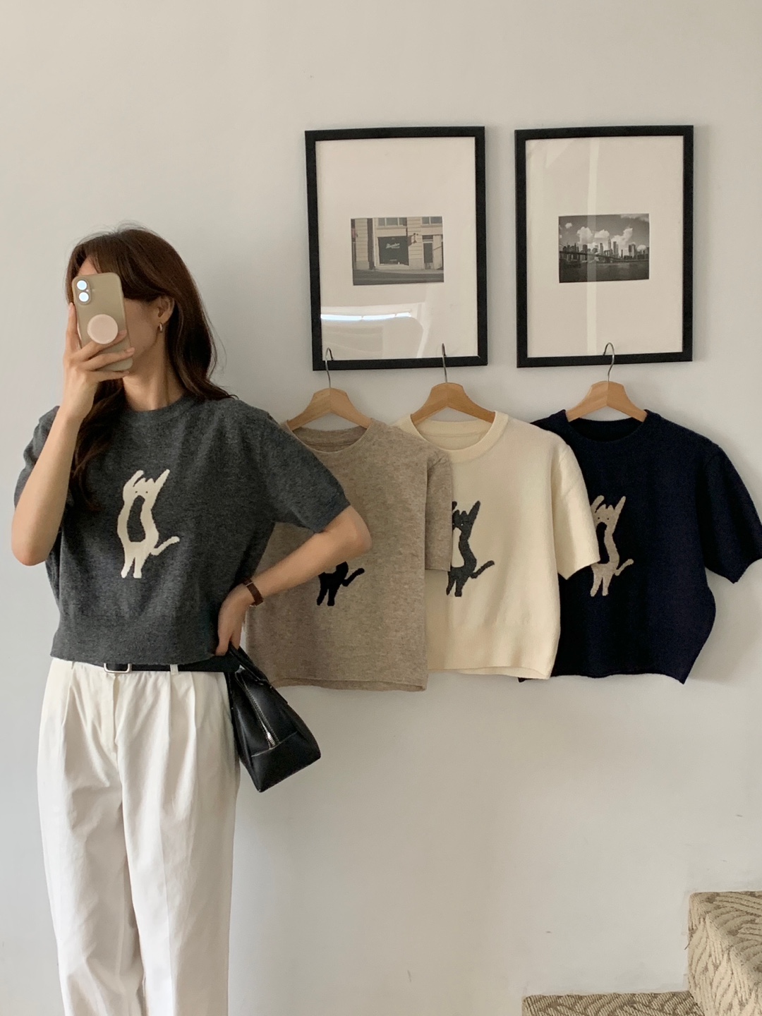 ラウンドネックベーシック半袖刺繍ニット | 詳細画像3