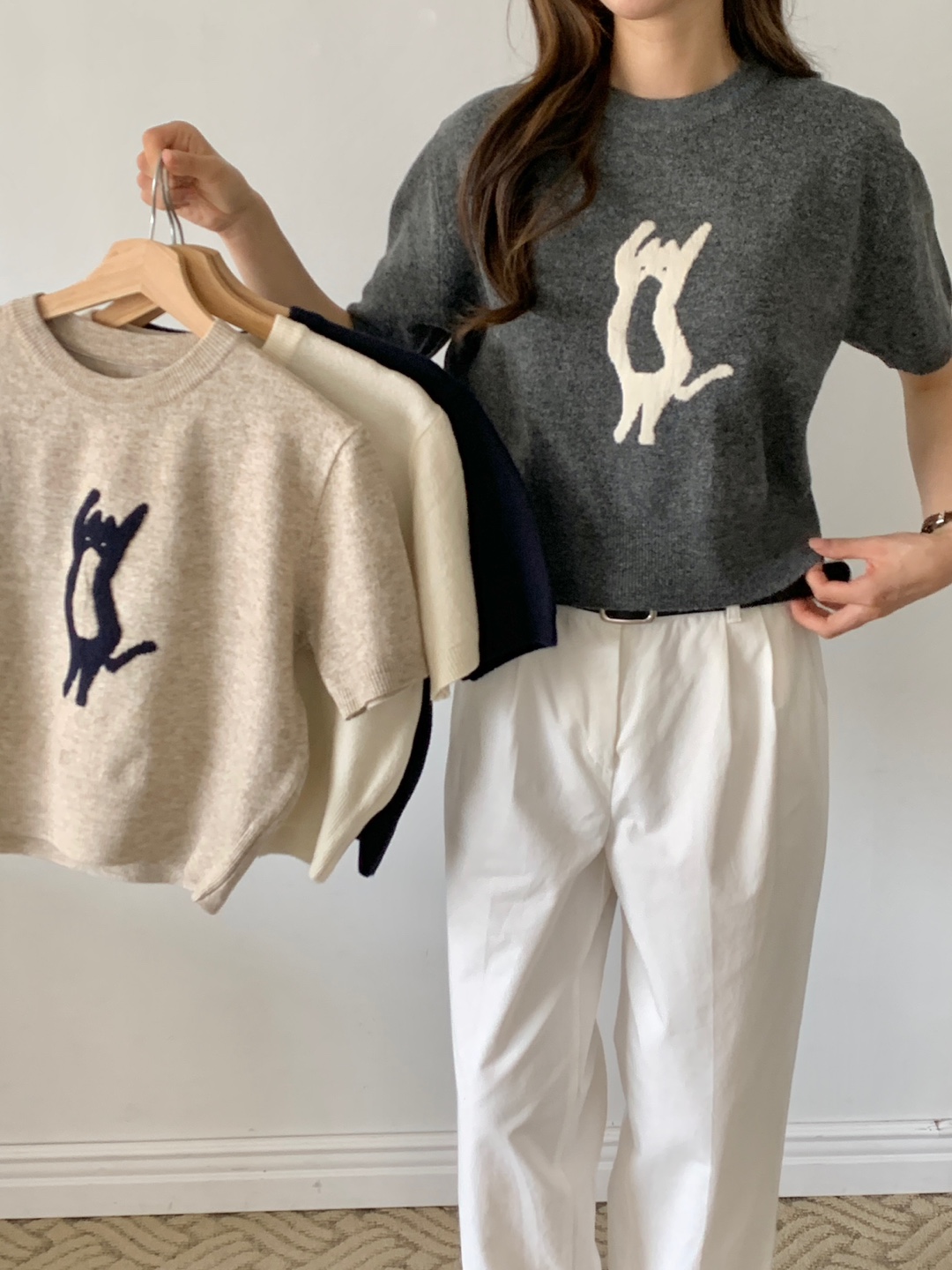 ラウンドネックベーシック半袖刺繍ニット | 詳細画像9