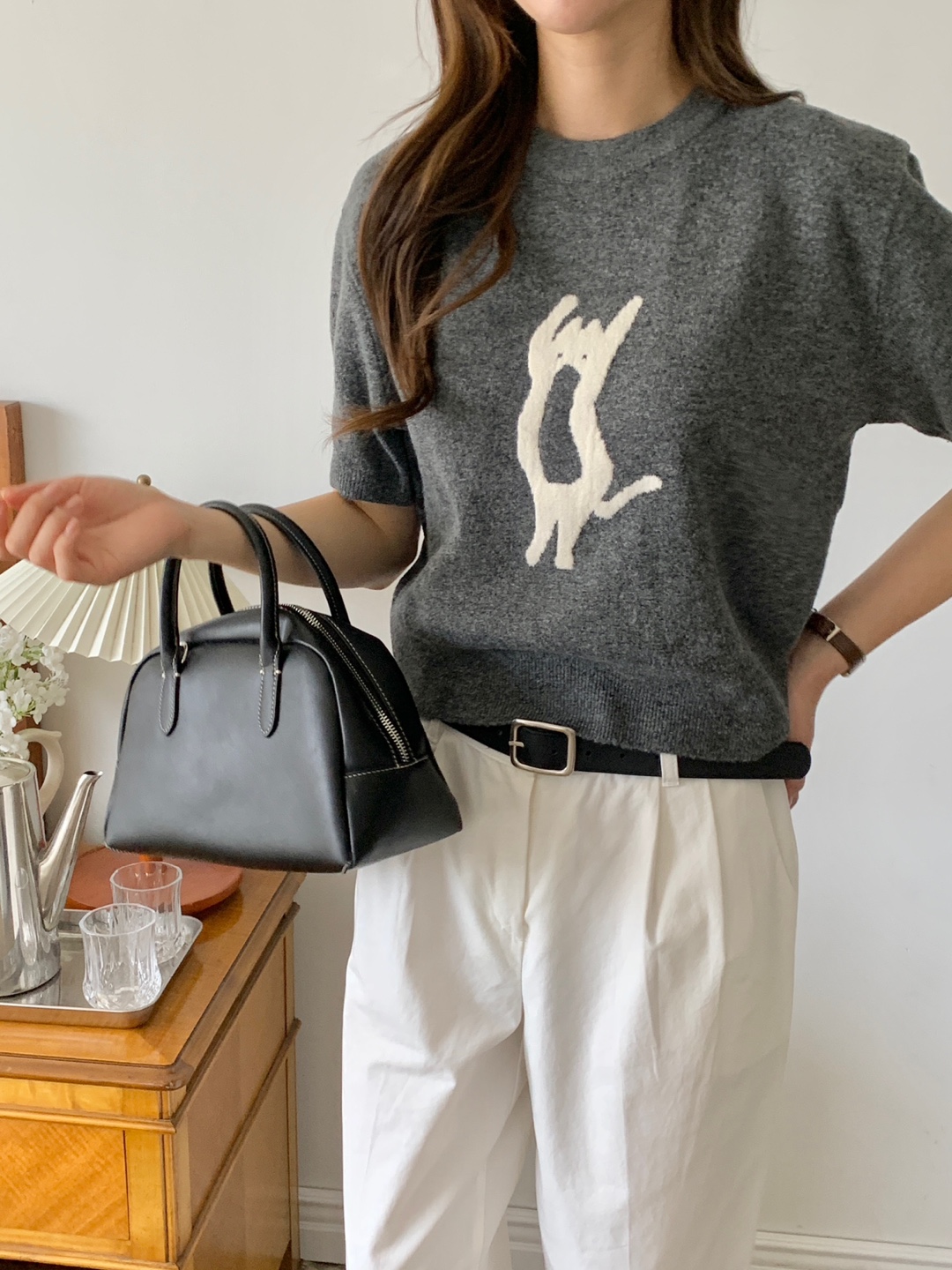 ラウンドネックベーシック半袖刺繍ニット | 詳細画像11