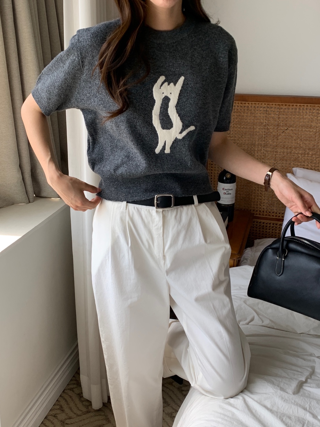 ラウンドネックベーシック半袖刺繍ニット | 詳細画像12