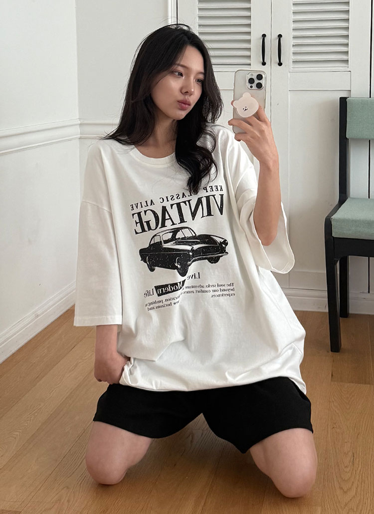 ボクシーIライン半袖プリントTシャツ | レディースファッション通販
