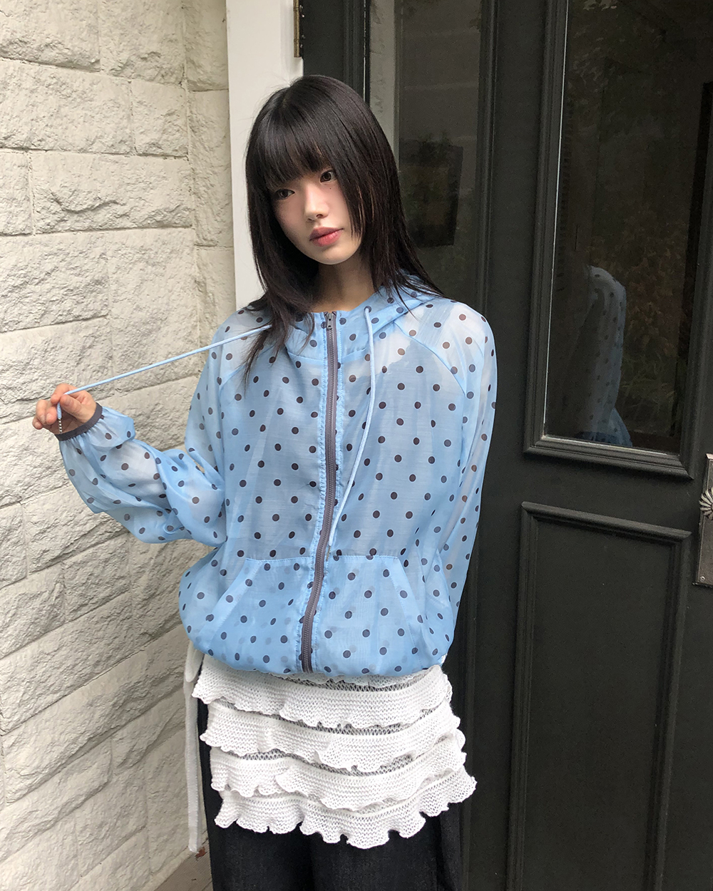 シースルードットジップパーカー | レディースファッション通販 - DHOLIC