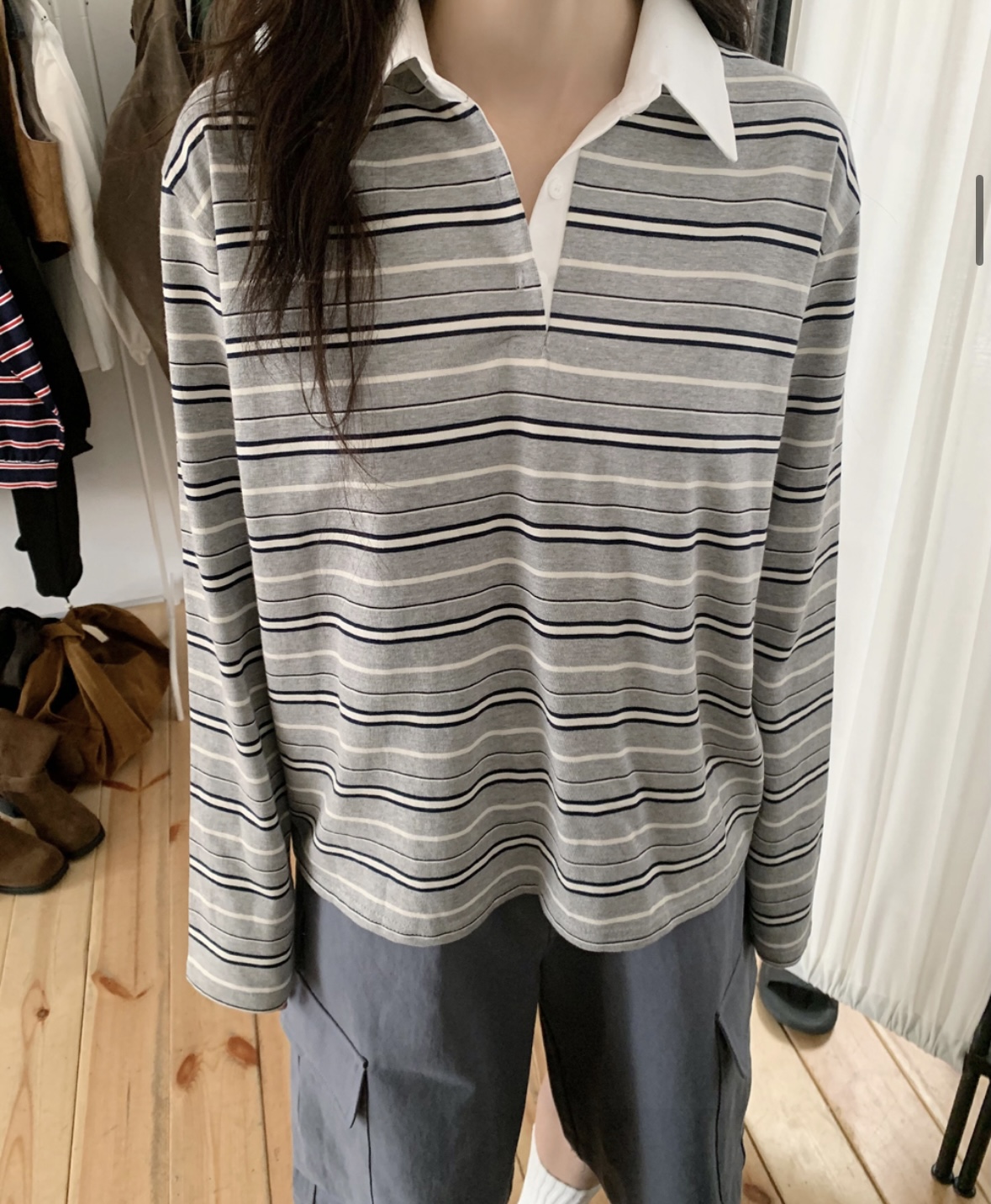 カラー長袖ボーダー配色Tシャツ | 詳細画像10