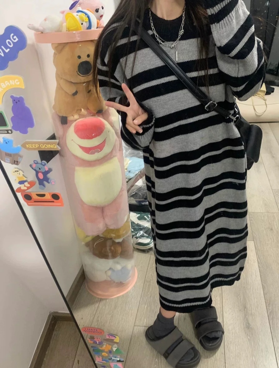 オーバーサイズ長袖ボーダーワンピースニット | 詳細画像3