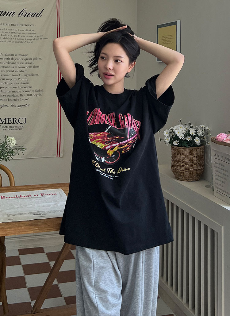オーバーサイズ半袖ワイドプリントTシャツ | レディースファッション