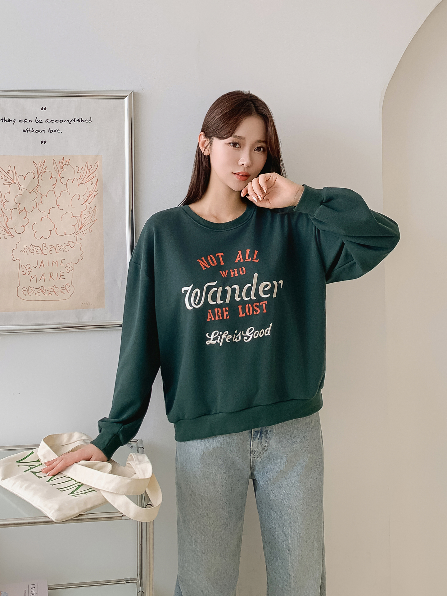 ラウンドネック刺繍プリントスウェット | 詳細画像5