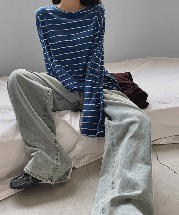 ワイドウォッシングライトブルーデニムパンツ | レディース