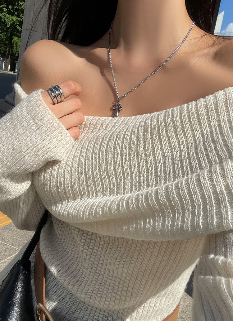 モヘア混オフショルダールーズニット | レディースファッション通販
