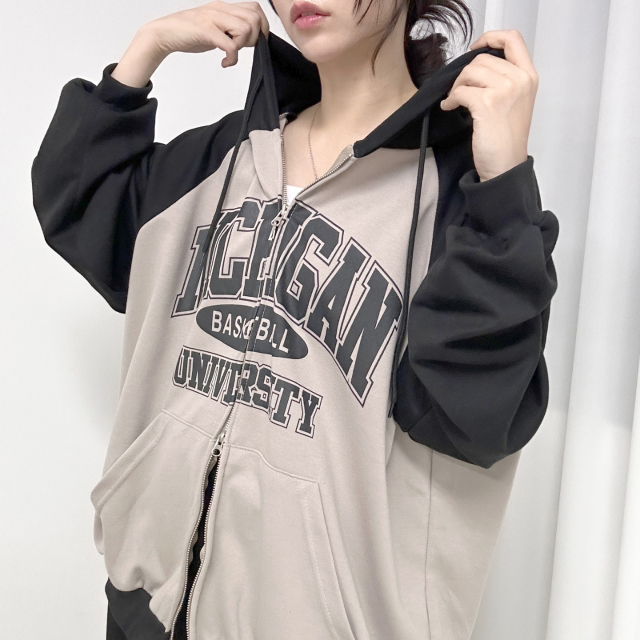 ダブルジップラグランプリントジップパーカー | レディース