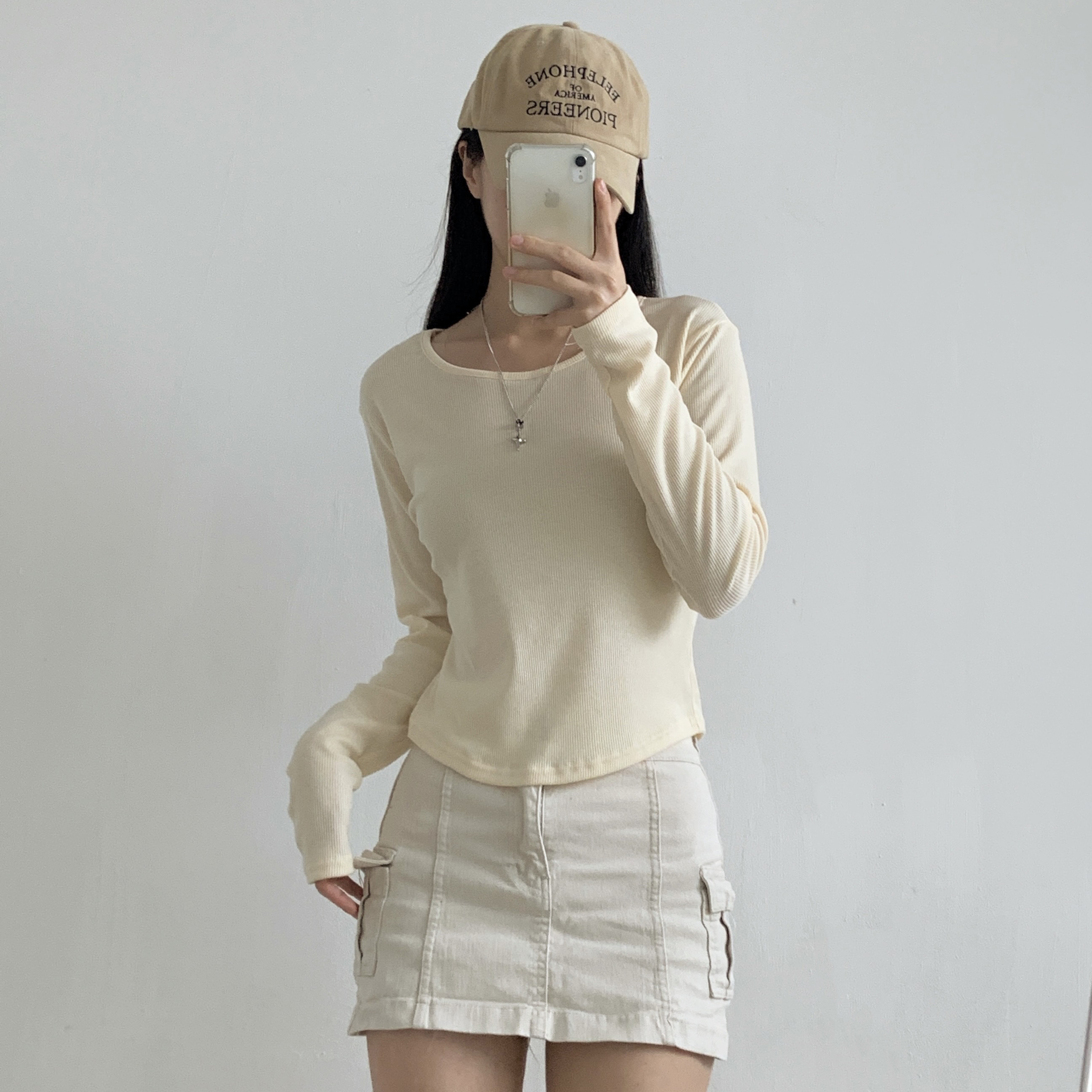 リブストレッチラウンドネックスリム長袖Tシャツ | 詳細画像2