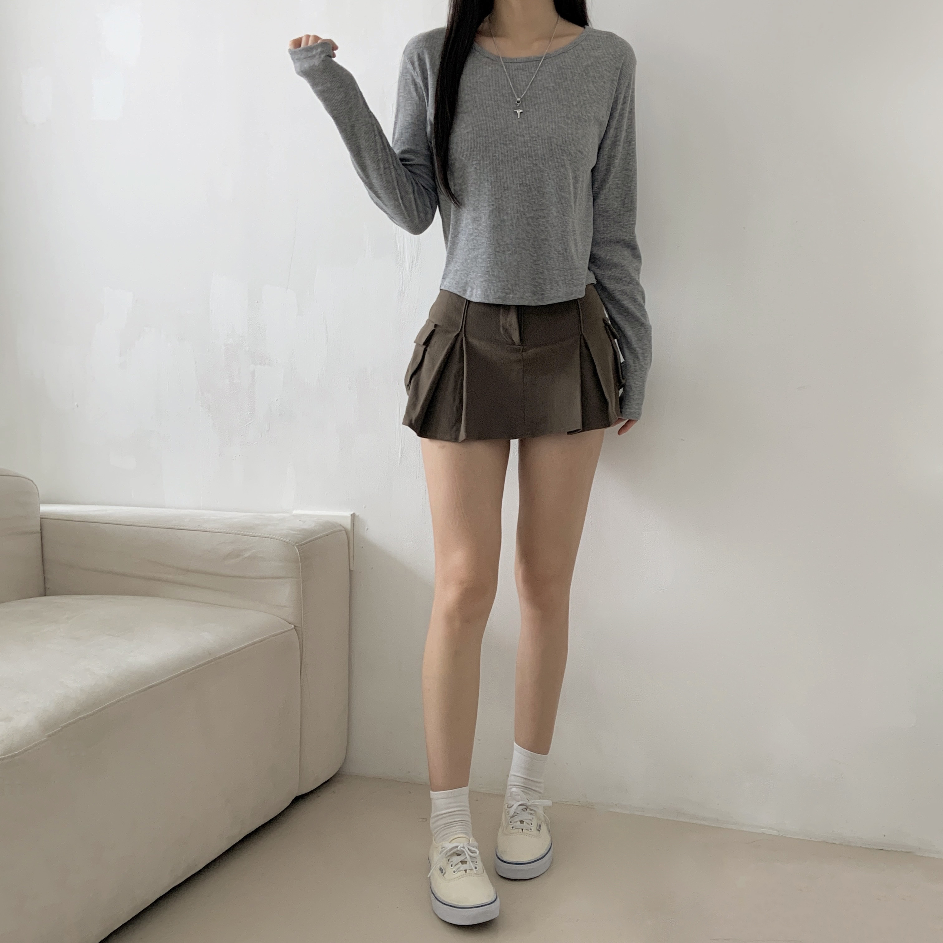 リブストレッチラウンドネックスリム長袖Tシャツ | 詳細画像16