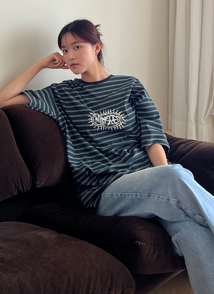 オーバーサイズボクシー半袖ボーダーTシャツ | レディースファッション