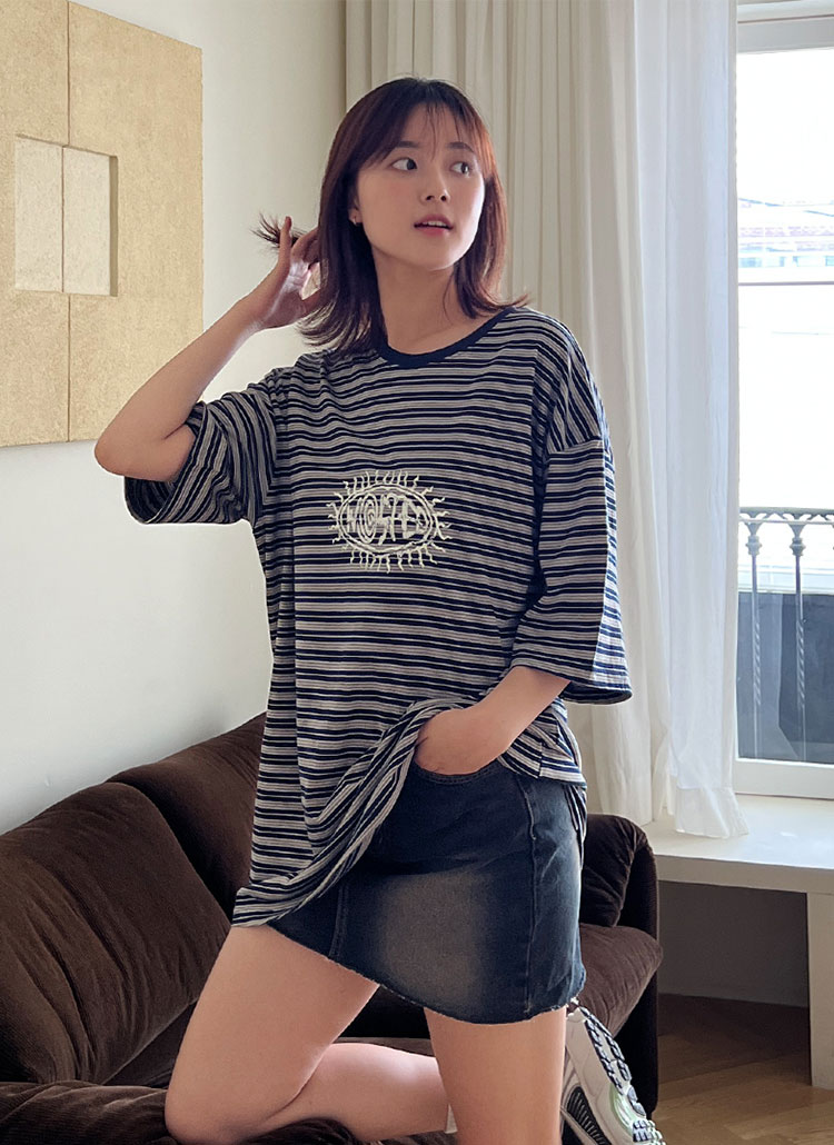 オーバーサイズボクシー半袖ボーダーTシャツ | レディースファッション