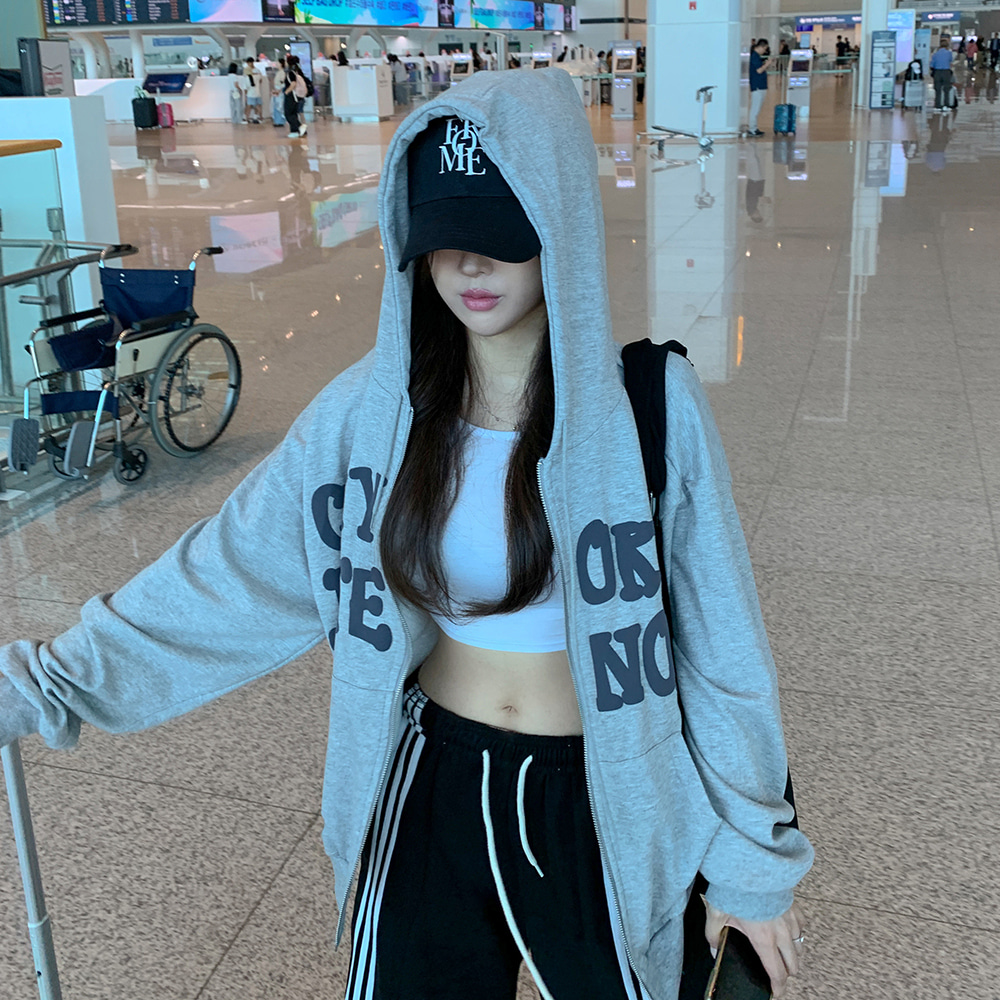 ダブルジップフードジップアップルーズプリントカラージップパーカー