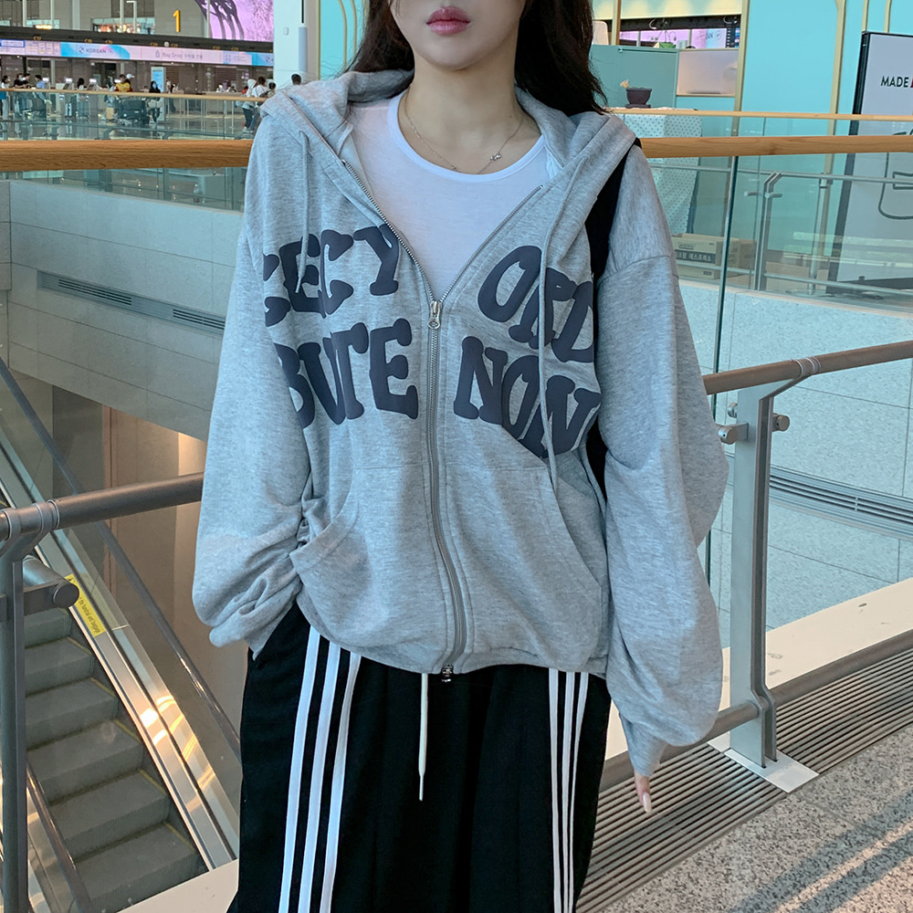 ダブルジップフードジップアップルーズプリントカラージップパーカー