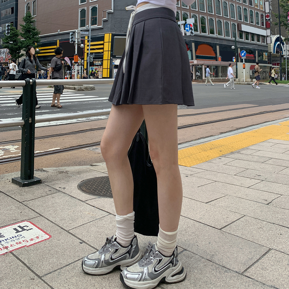 ドローストリングプリーツサイドジップAライン配色カラースカート