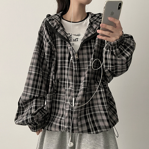 ダブルジップドローコードチェックジップパーカー | レディース