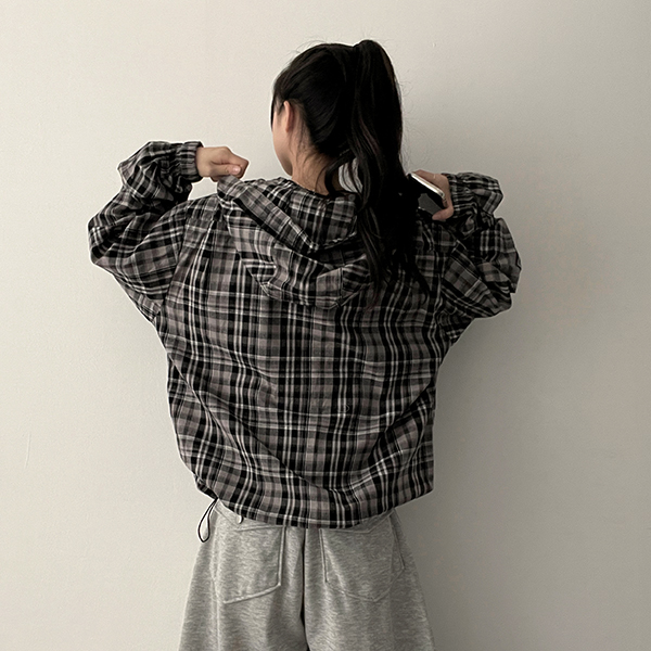 Beck and call ダブルジップパーカー ブラック ロゴ チェック ダブルジップドローコードチェックジップパーカー | レディース