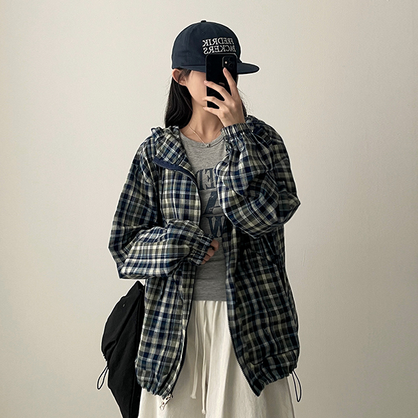 ダブルジップドローコードチェックジップパーカー | レディース