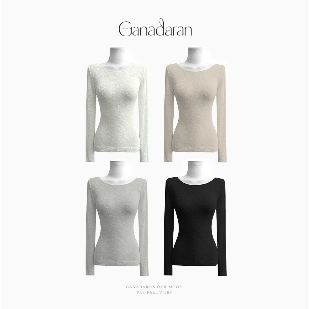 シースルーボートネックスリム長袖ニット | レディース