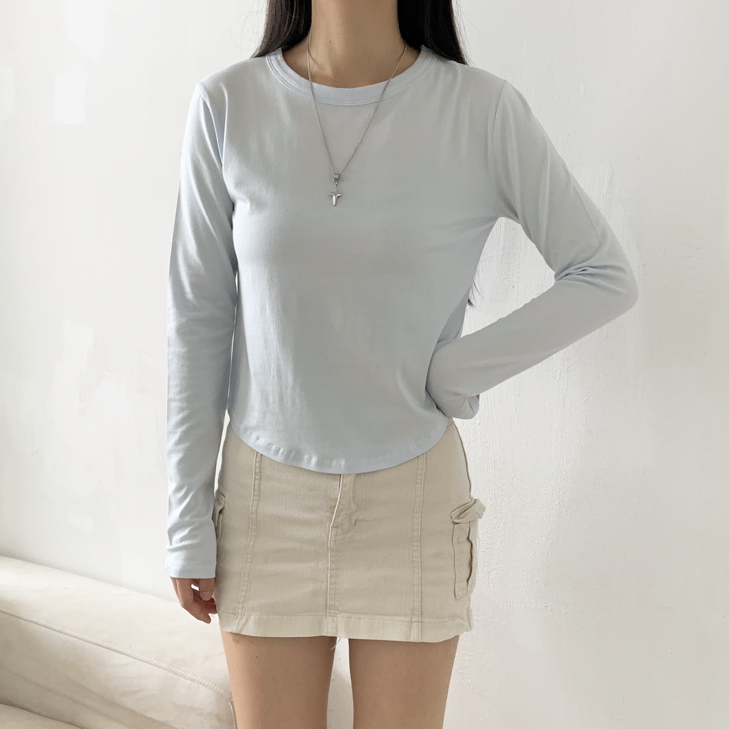 ストレッチラウンドネックUネックスリム長袖Tシャツ | 詳細画像13