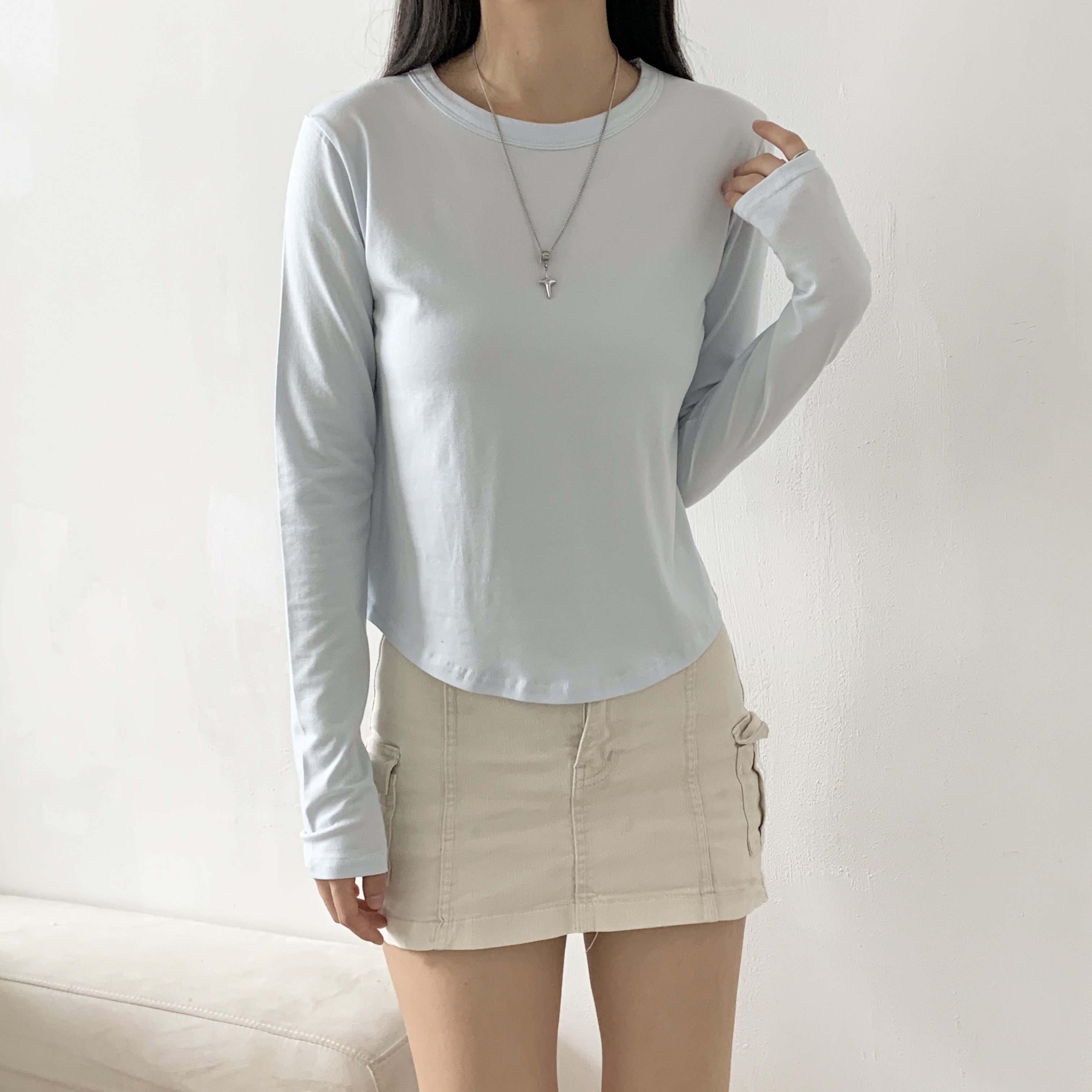 ストレッチラウンドネックUネックスリム長袖Tシャツ | 詳細画像12