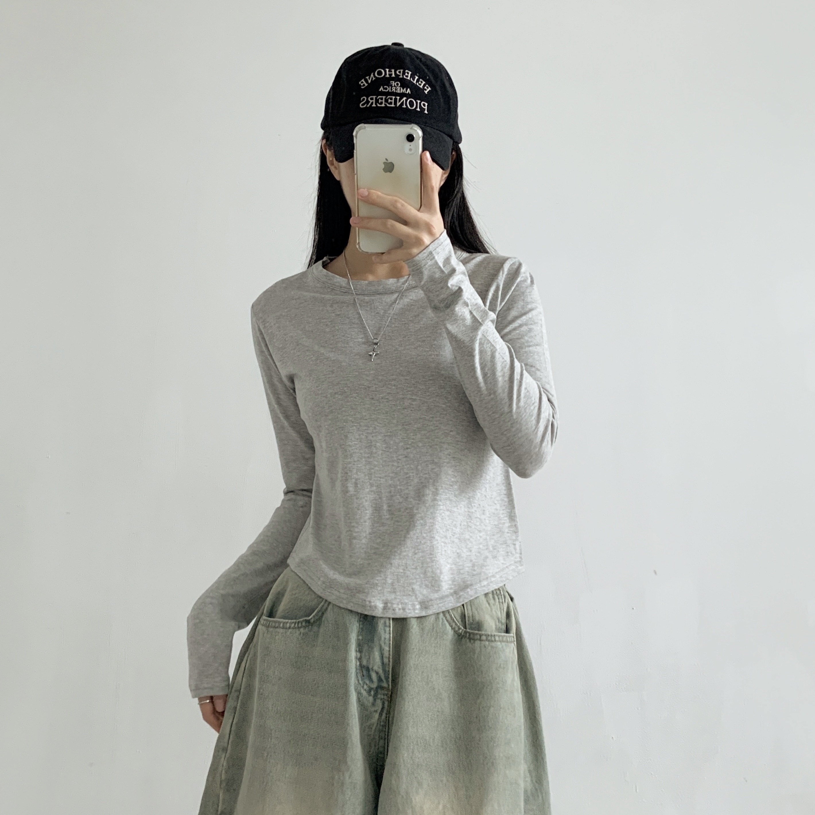 ストレッチラウンドネックUネックスリム長袖Tシャツ | 詳細画像3