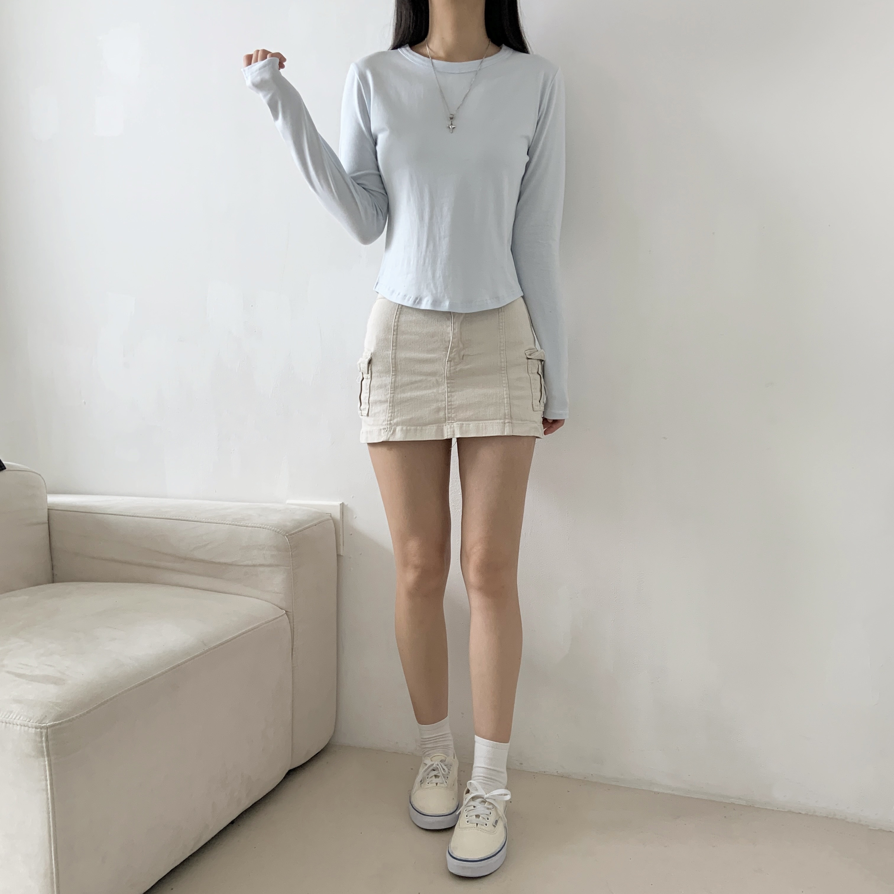ストレッチラウンドネックUネックスリム長袖Tシャツ | 詳細画像14