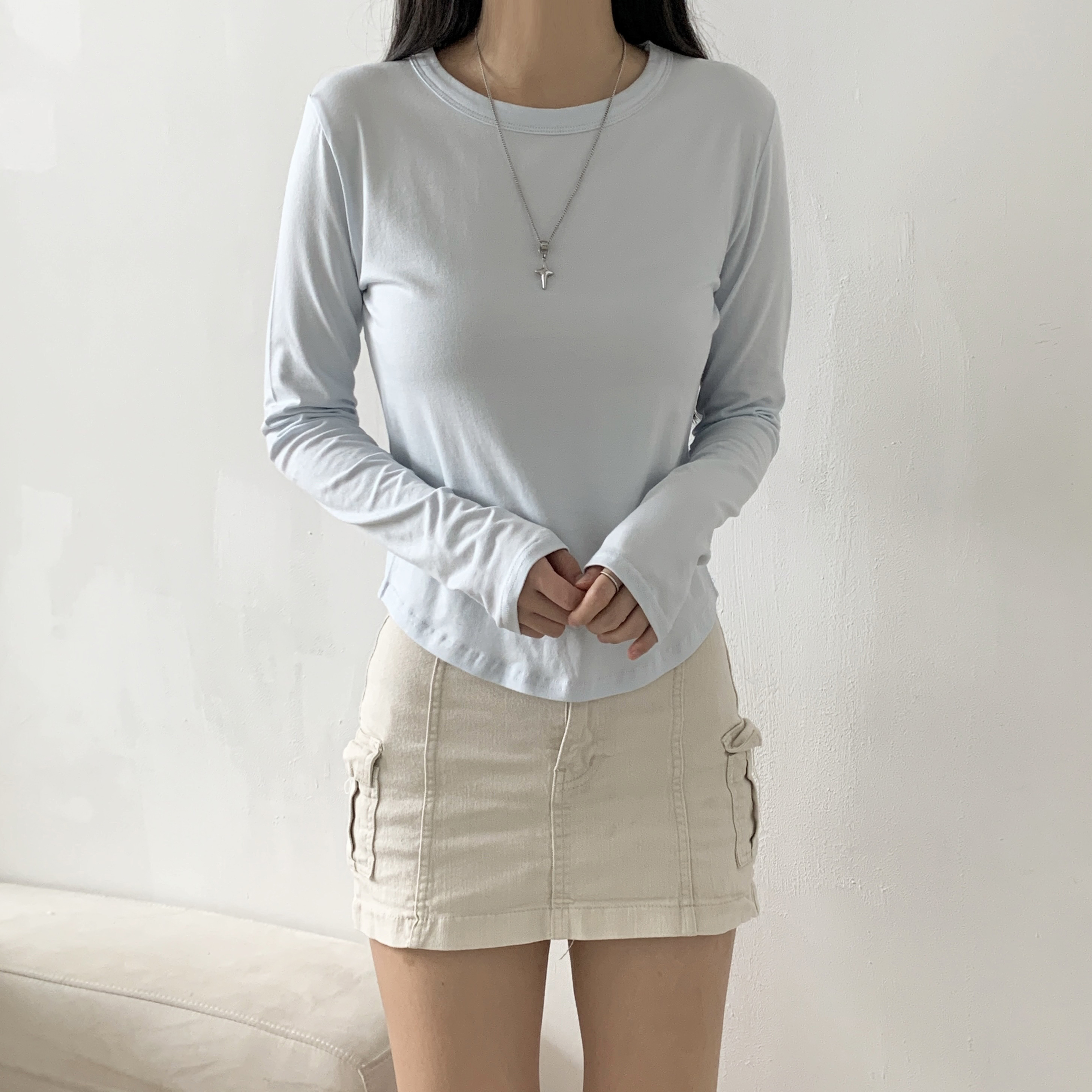 ストレッチラウンドネックUネックスリム長袖Tシャツ | 詳細画像15