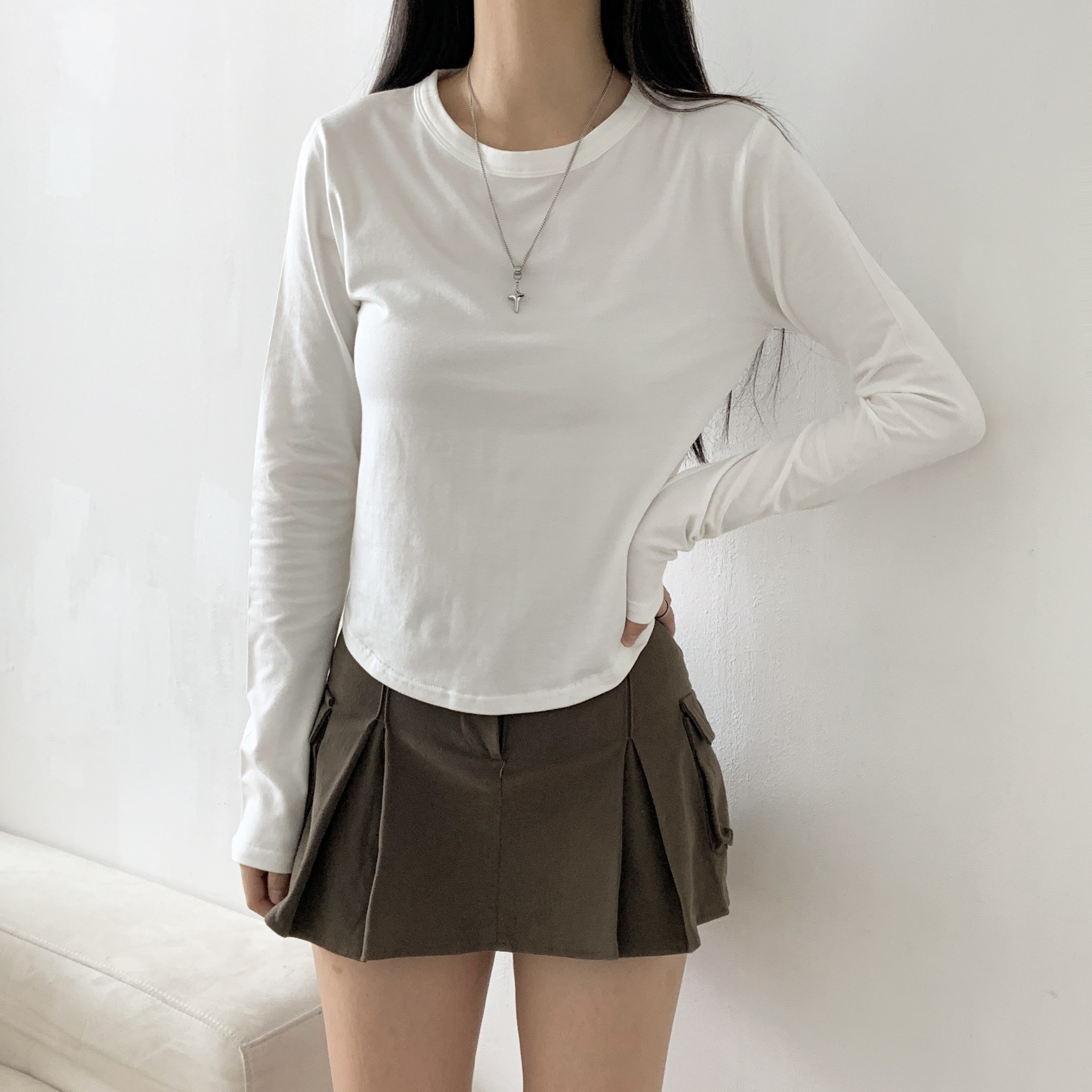 ストレッチラウンドネックUネックスリム長袖Tシャツ | 詳細画像8