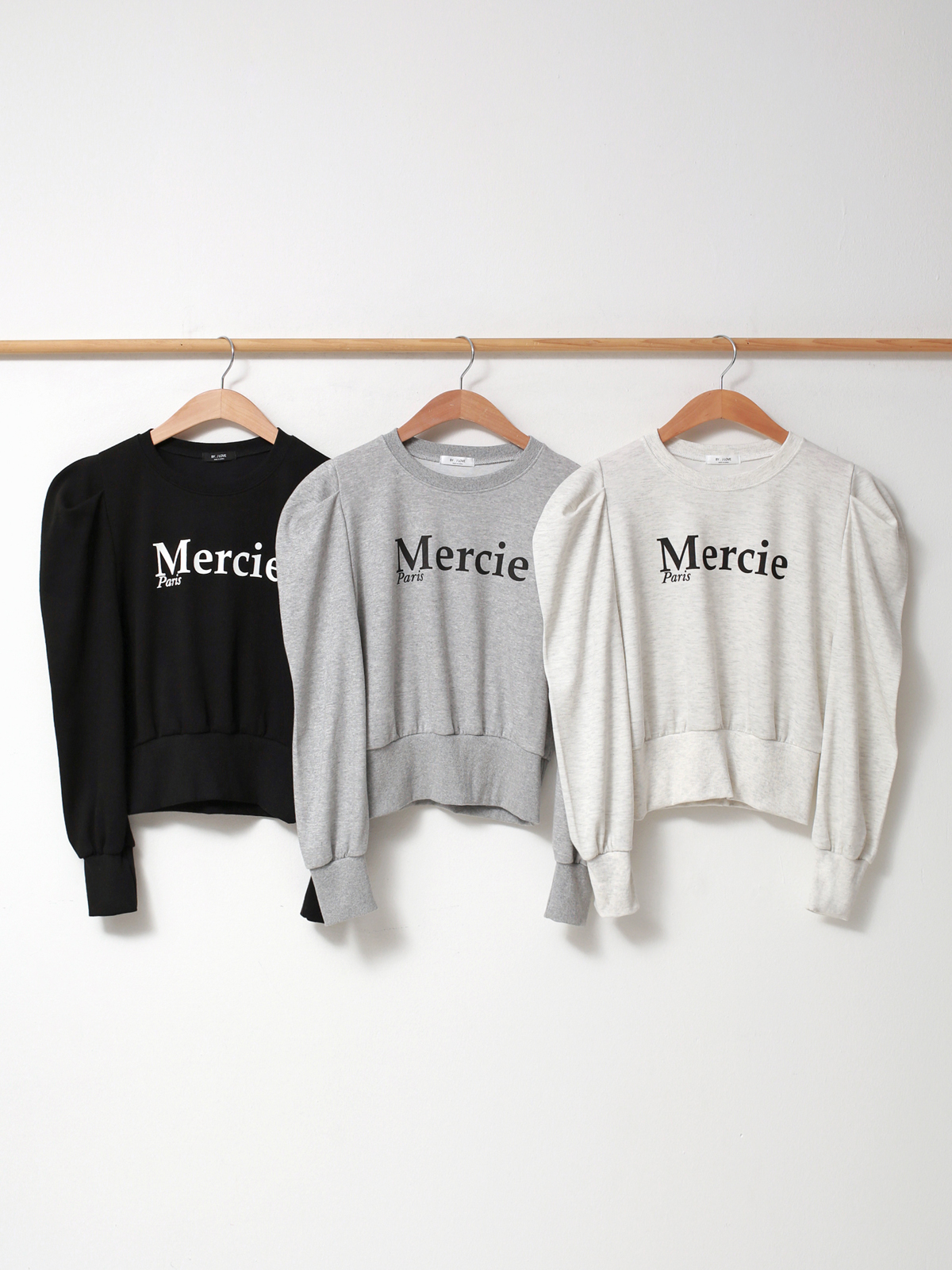 ラウンドネックウエストゴムパフスリーブロング長袖ロゴセットアップスカートTシャツ | 詳細画像15